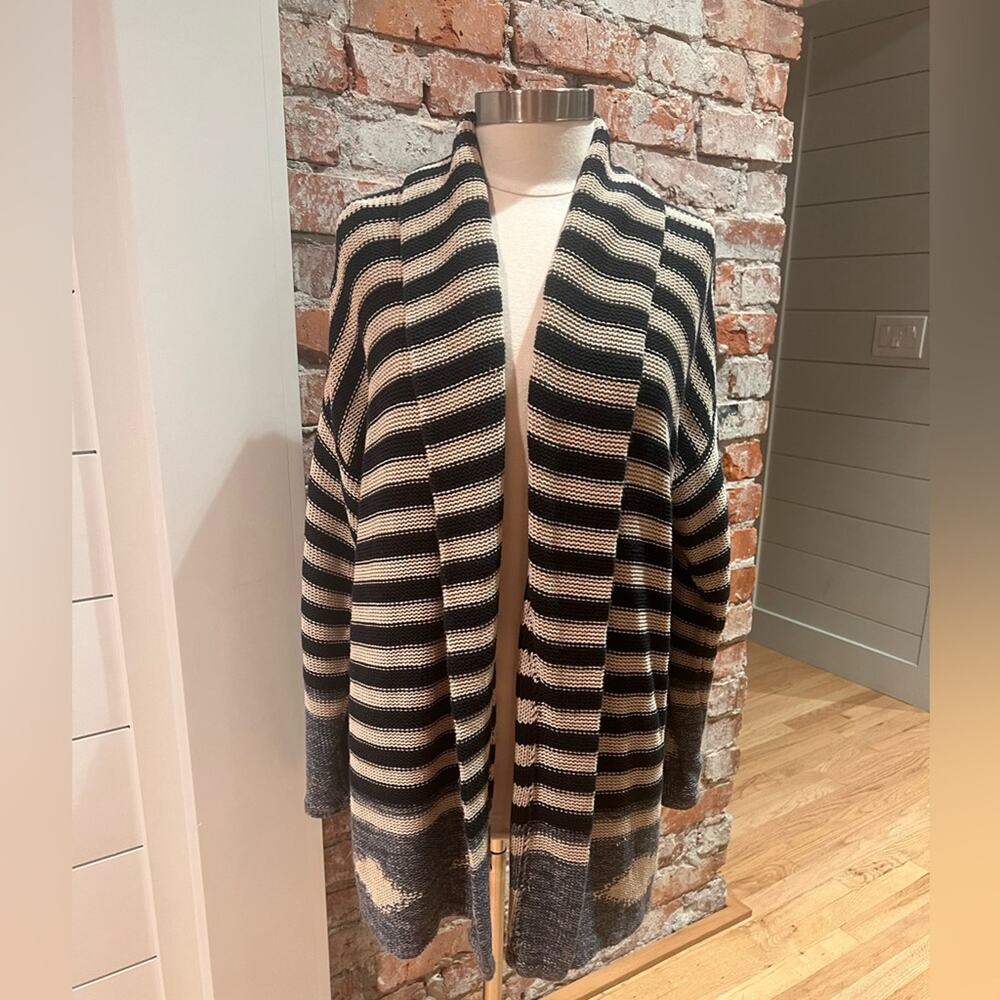 Ralph Lauren Shawl Collar Navy Striped Sweater Sundance Style Size L EUC